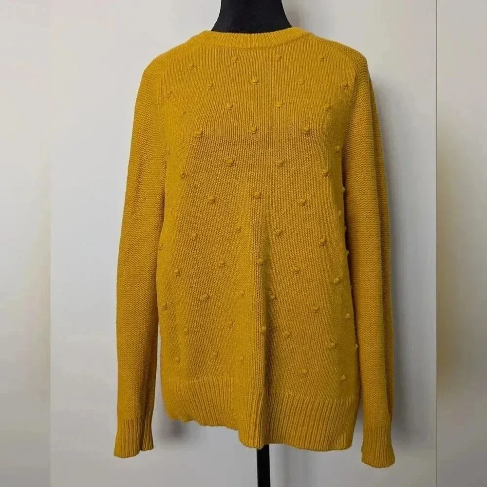 Mustard Yellow Knit Sweater Embroidered Detail Crew Neck Old Navy